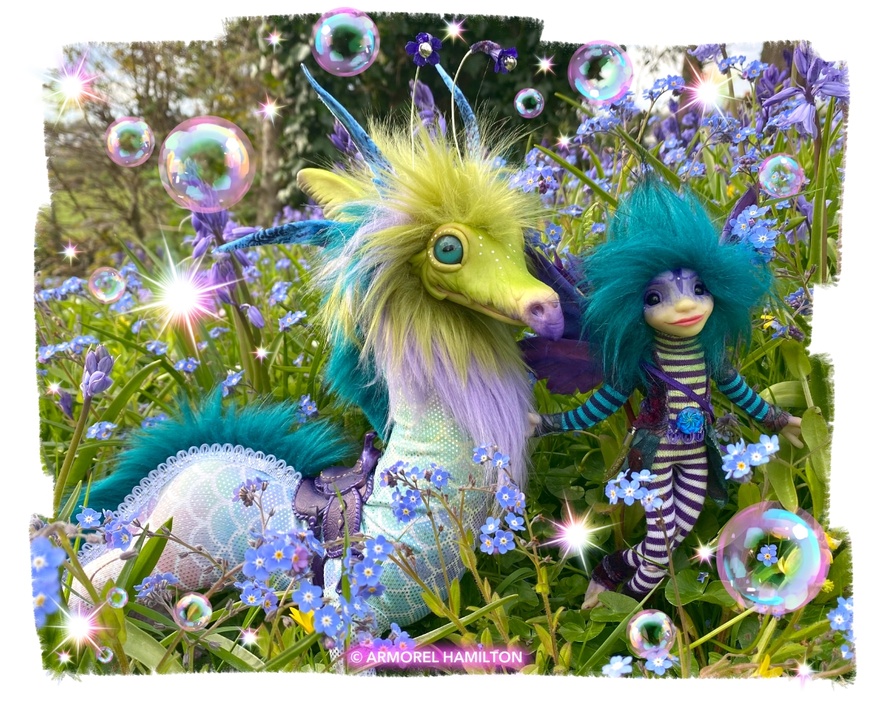 Small Blue Fairy Fayble with Green Dragon Fayble